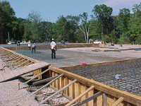 Concrete being poured into molds for the ISFSI pad